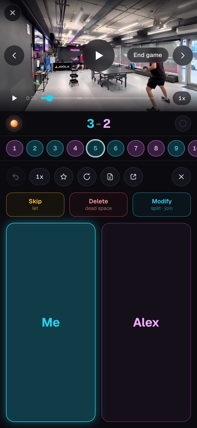 Score the Match on a phone: a point plays and you tap who won it